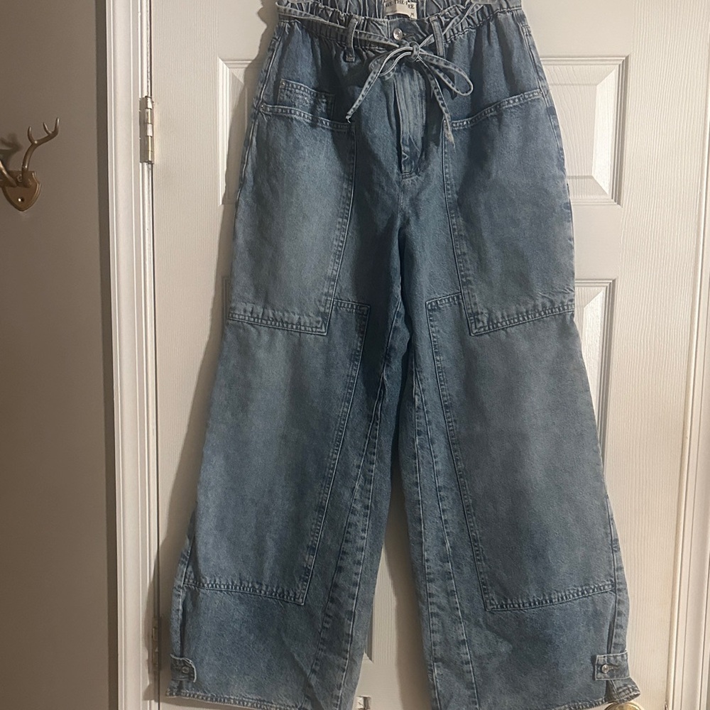 Free People Light Blue Wide-Leg Tie-Waist Jeans